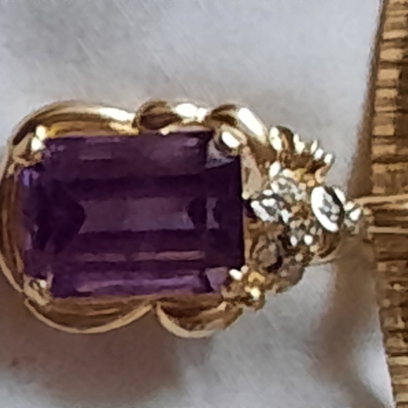 GORGEOUS SOLID ๐ YELLOW GOLD DIAMOND ๐ AFRICAN AMETHYST ๐ LARGE SLIDE PENDANT - Picture 9 of 13